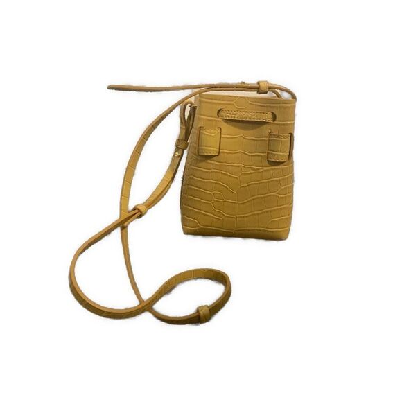 Vegan Faux Alligator Small Solid Mustard Yellow Crossbody Bag - Picture 3 of 4